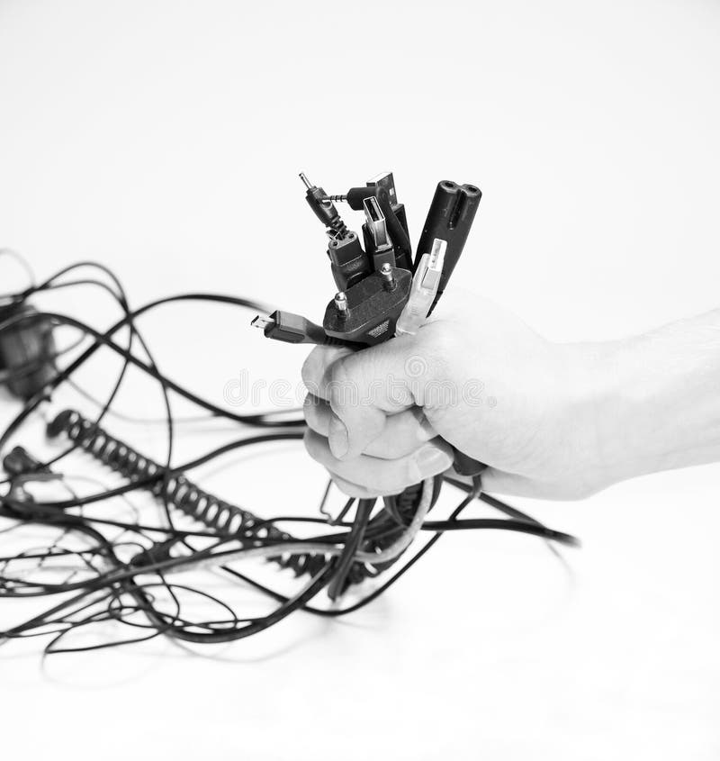 Wires in hand stock photos