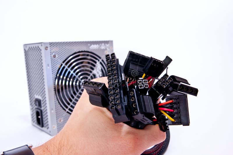 Wires in man hand stock image