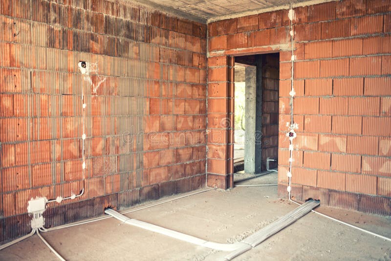 Wires And Socket Installation And Pipes Of Electricity In House