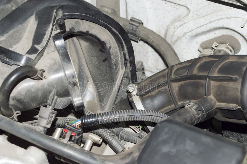 Wiring and Ducts Under the Hood of the Car Stock Photo Image of