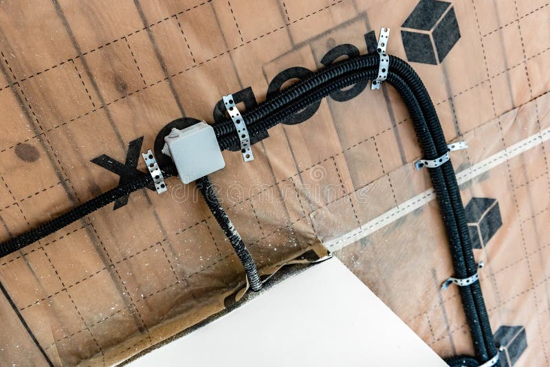 Wiring for Lighting on the Ceiling in the Room. Home Renovation. Stock