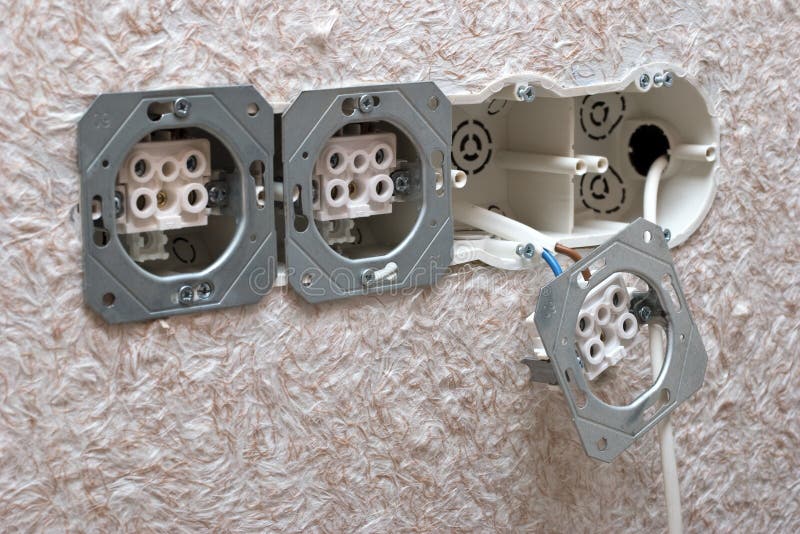 Wiring a outlet stock photo