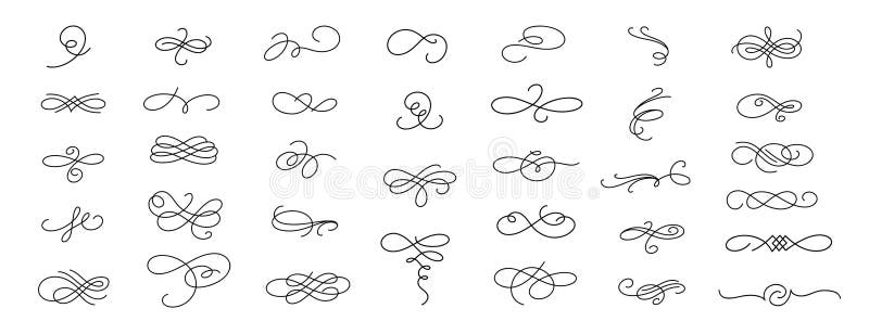 Wirowanie kwiatowe liniowe. elegancki ozdobny kwitnący filigree skrypty cursive wiry ozdobny kwiatowy narożnik ozdobny ilustracji