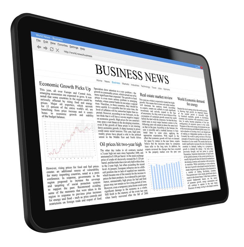 Wirtschaftsnachrichten auf Tablette PC stock abbildung Wirtschaftsnachrichten auf Tablette PC stock abbildung