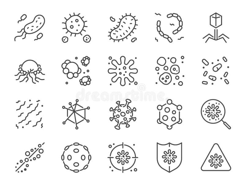 Wirusowy ikona set Zawierać ikony jako kolonia bakterie, bakterie, mikrobiologia, biohazard, choroba i bardziej ilustracja wektor