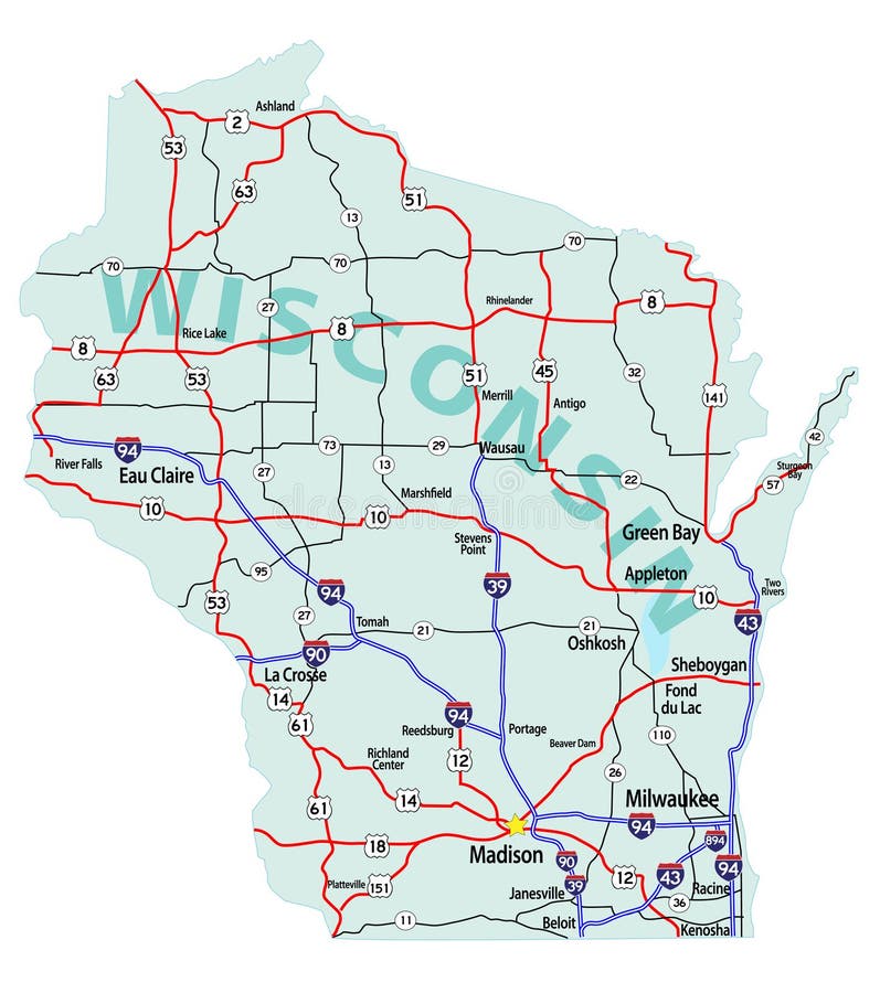 highway map of wisconsin Wisconsin State Interstate Map Stock Vector Illustration Of Plan highway map of wisconsin