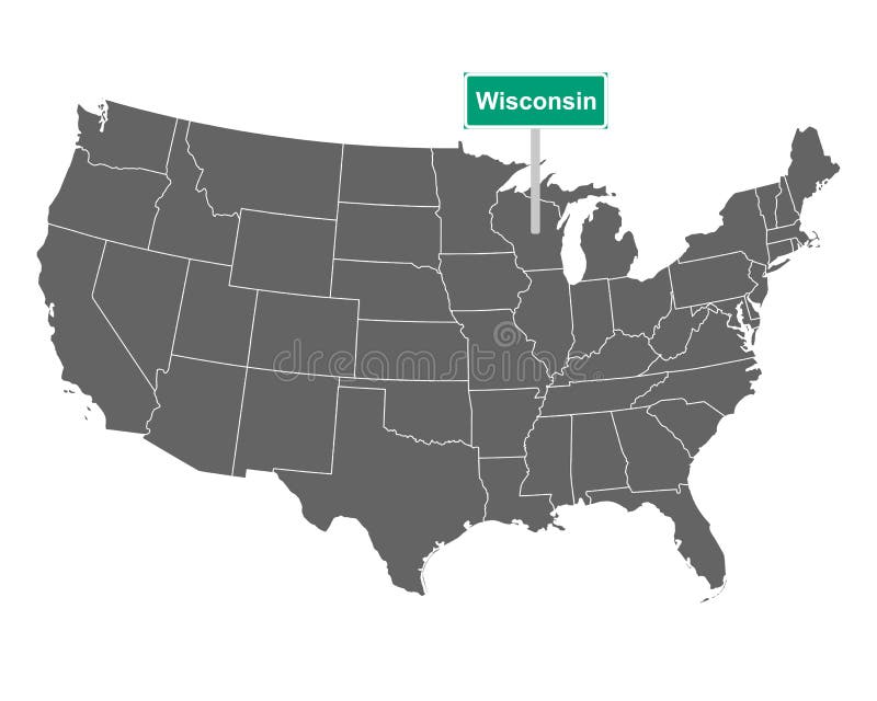 Wisconsin State Limit Sign and Map of USA Stock Vector Illustration