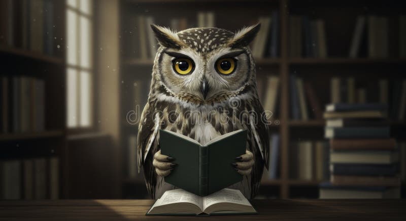 Wise Owl che legge un libro : royalty illustrazione gratis