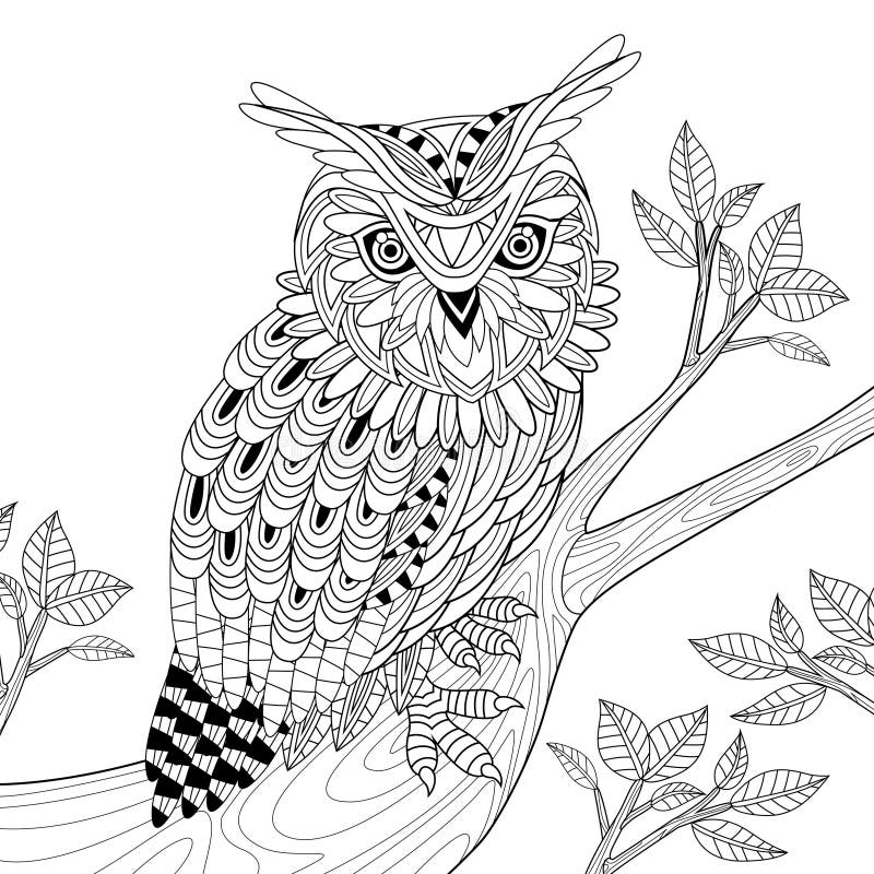 Decorative Owl on a Flowering Branch Coloring Book for Adults. Hand Drawn  Decorative Owl for the Anti Stress Coloring Page Stock Vector -  Illustration of abstract, drawn: 116211446