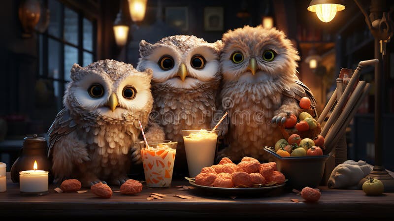 Vector illustration of owl eating ice cream royalty free illustration