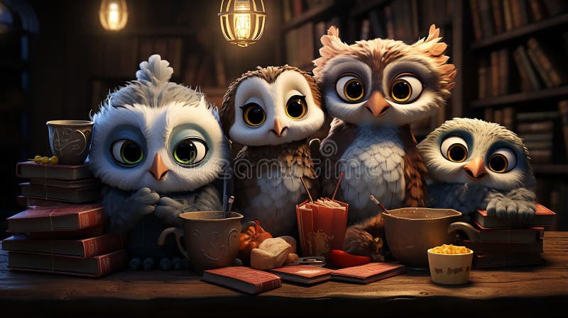 Vector illustration of owl eating ice cream stock illustration