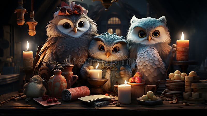 Vector illustration of owl eating ice cream royalty free illustration