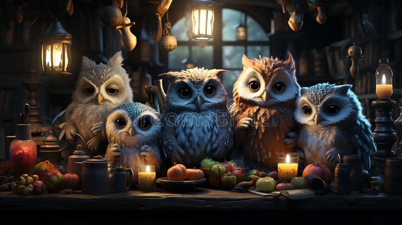 Vector illustration of owl eating ice cream vector illustration