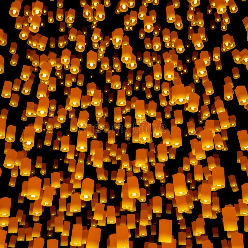 Wish Lanterns Fly Over the Full Moon Stock Vector Illustration of