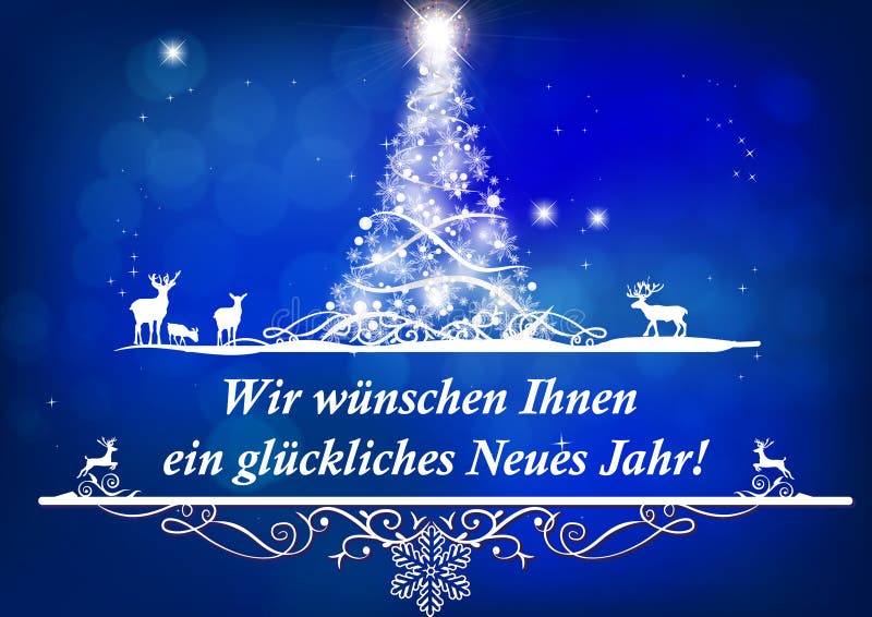 We Wish You a Merry Christmas and a Happy New Year Written in German -  Season`s Greeting Card with Blue Background Stock Illustration -  Illustration of brown, present: 160914939