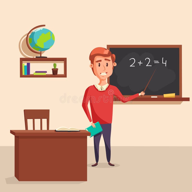 Wiskundeleraar met wijzer in bord met krijt die rekenkundige aantalberekening tonen vector illustratie Wiskundeleraar met wijzer in bord met krijt die rekenkundige aantalberekening tonen vector illustratie