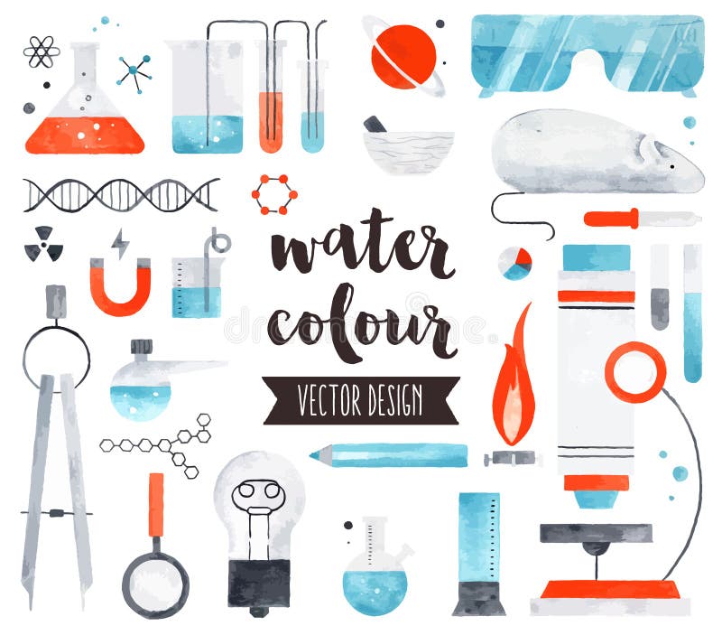 Wissenschafts-und Chemie-Aquarell-Vektor-Gegenstände vektor abbildung Wissenschafts-und Chemie-Aquarell-Vektor-Gegenstände vektor abbildung