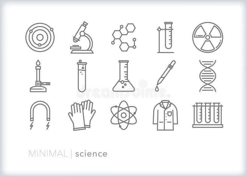 Wissenschaftsikonensatz Biologiechemiephysik- und -laboreinzelteile lizenzfreie abbildung