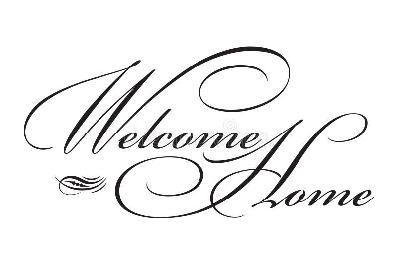 Welcome Home sign in elegant black script type with ornament. Welcome Home sign in elegant black script type with ornament.