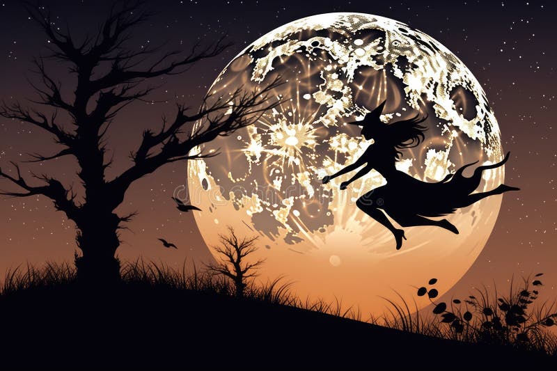 witch backdrop of the moon and stars . Halloween witch flying a full moon in the background . A Halloween illustration . witch backdrop of the moon and stars . Halloween witch flying a full moon in the background . A Halloween illustration .