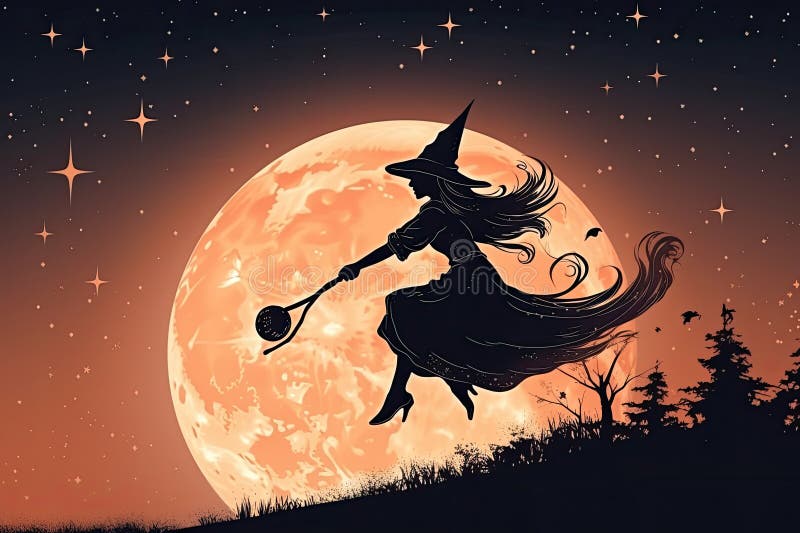 witch backdrop of the moon and stars . Halloween witch flying a full moon in the background . A Halloween illustration . witch backdrop of the moon and stars . Halloween witch flying a full moon in the background . A Halloween illustration .