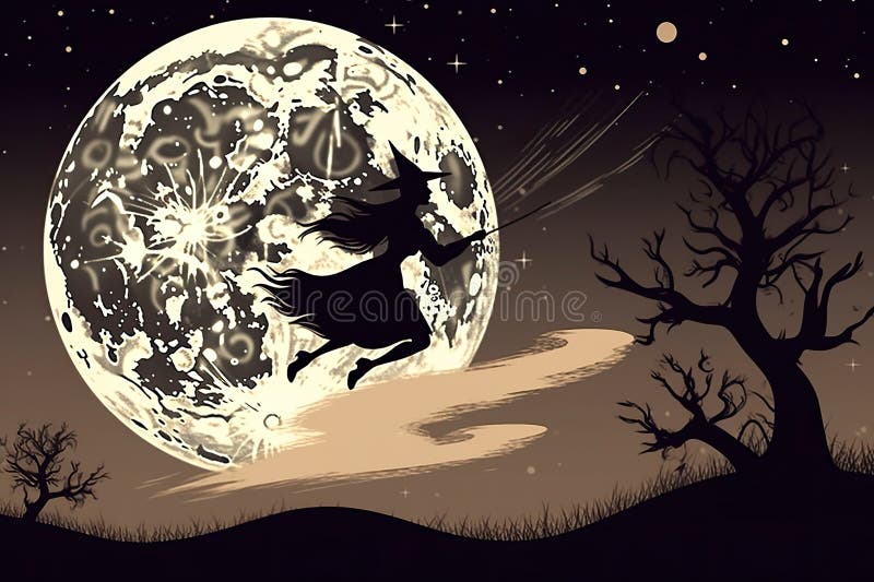 witch backdrop of the moon and stars . Halloween witch flying a full moon in the background . A Halloween illustration . witch backdrop of the moon and stars . Halloween witch flying a full moon in the background . A Halloween illustration .