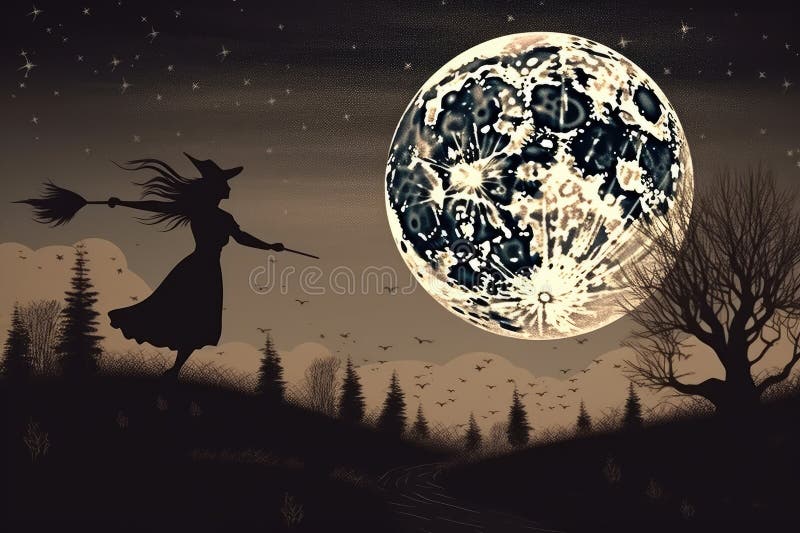 witch backdrop of the moon and stars . Halloween witch flying a full moon in the background . A Halloween illustration . witch backdrop of the moon and stars . Halloween witch flying a full moon in the background . A Halloween illustration .