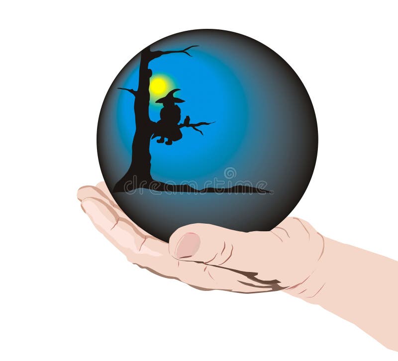 Witch in ball on hand