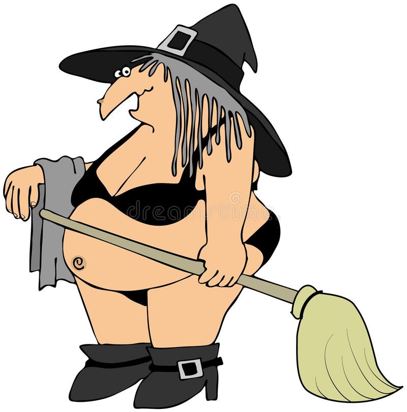 Witch in a black bikini vector illustration.