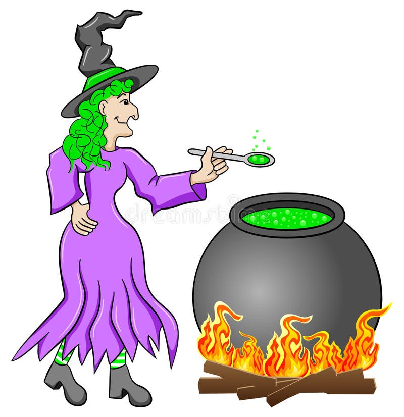 Witch Cooking A Magic Potion In The Cauldron Stock Vector Image 45011234