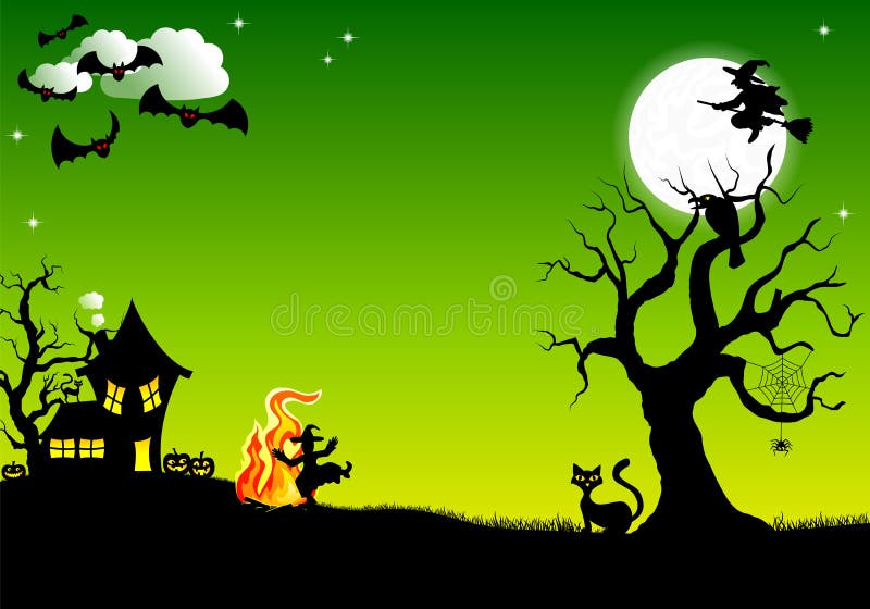 Witch Dancing Around Fire At Halloween Stock Vector Image 33663655