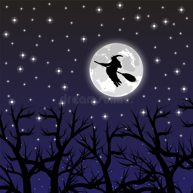 witch on a broom in moon witch on a broom in moon