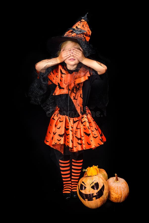 Witch with jack o lanterns stock image. Image of party - 99876455