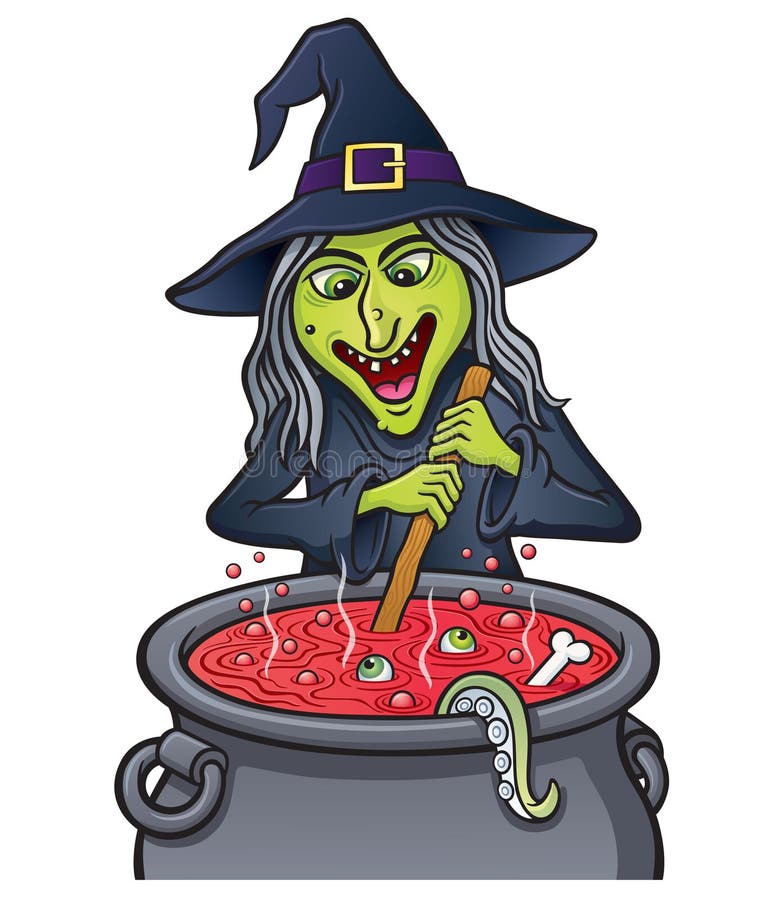 Witch Stirring Bubbling Cauldron. 