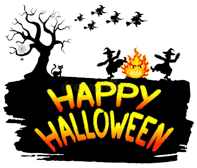 Witch Dancing Around Fire at Halloween Stock Vector - Illustration of ...