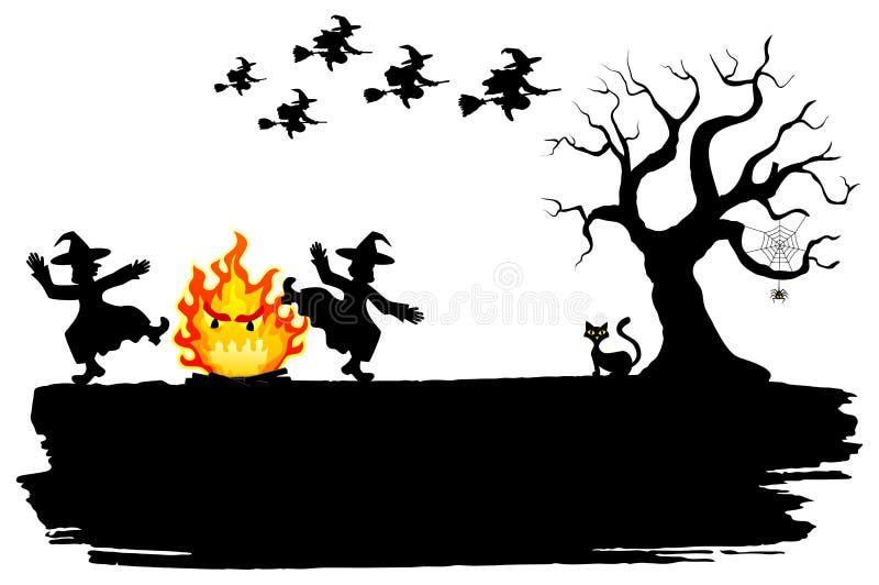 Witches Dancing Around the Fire at Halloween Stock Vector