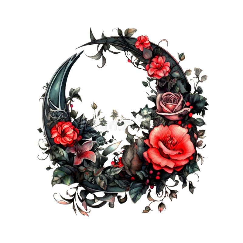 Witchy Dark Gothic Crescent with Red Roses Dark Fantasy Gardening ...