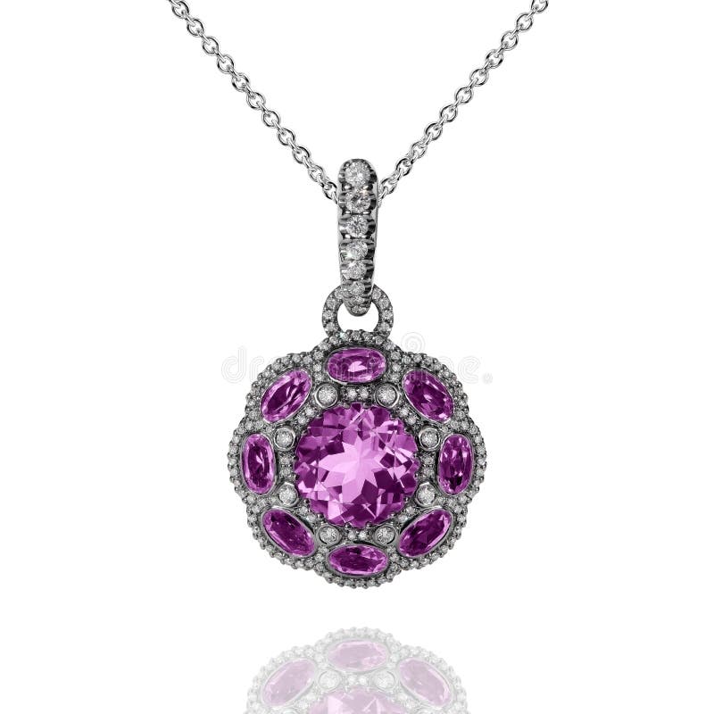 Witgoudtegenhanger met violette amethisten en witte diamanten royalty-vrije stock afbeelding Witgoudtegenhanger met violette amethisten en witte diamanten royalty-vrije stock afbeelding
