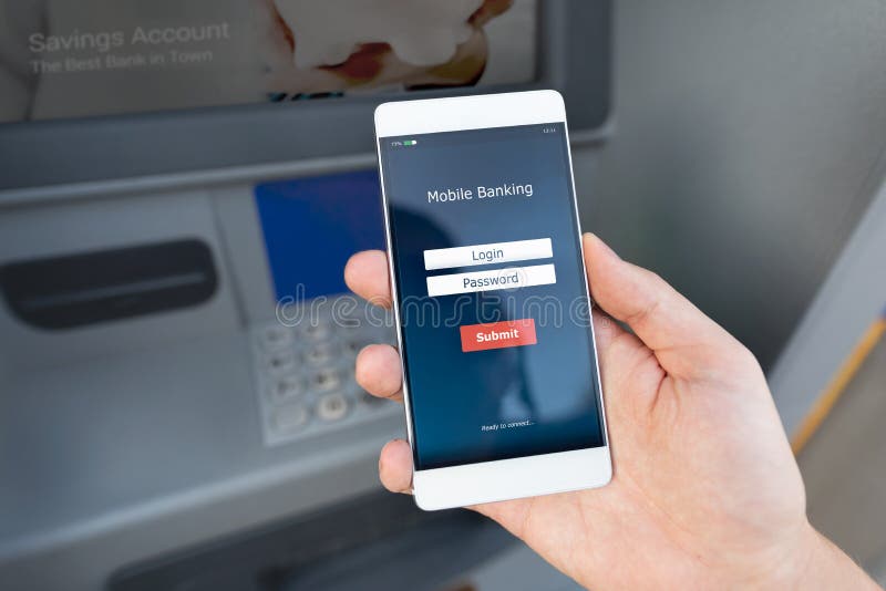 Withdraw Money From An ATM Without Using A Credit Card Stock Image - Image of finger, code ...