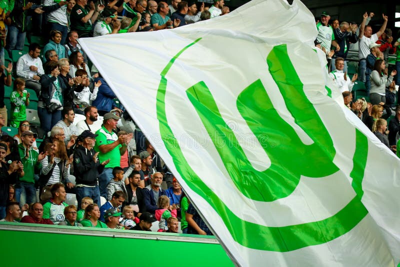 Withe and Green Flag Around the Wolfsburg Fans during Match Photography - of match, europe: 124765062