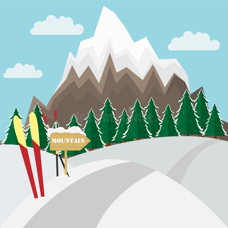 Witn för bakgrund för vinterberglandskapet skidar i snö stock illustrationer Witn för bakgrund för vinterberglandskapet skidar i snö stock illustrationer