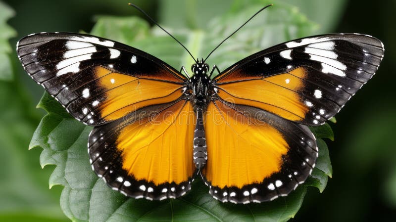 A Stunning Plain Tiger Butterfly Danaus Chrysippus Perched on a Lush Leaf A Masterpiece of Natures Art stock illustration