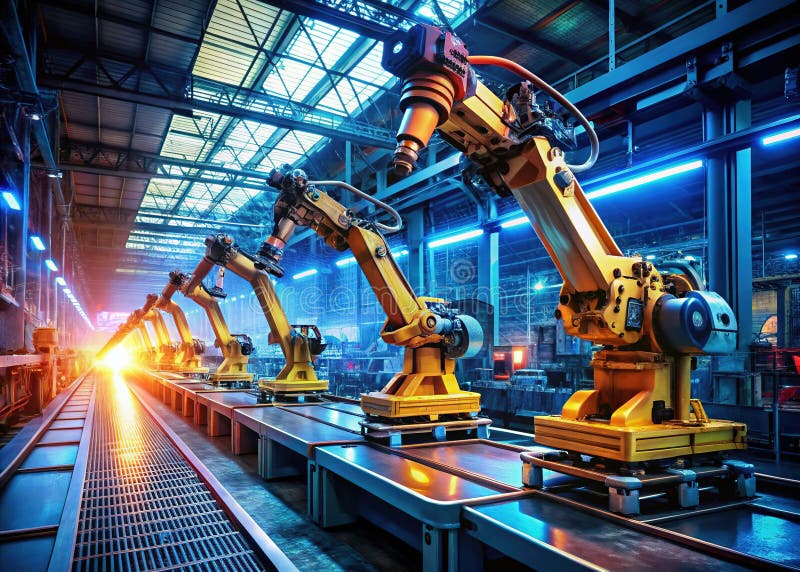 Precision Engineering and Automation in a Modern Smart Factory Advanced Robotic Arm Manufacturing Processes in Industry royalty free illustration