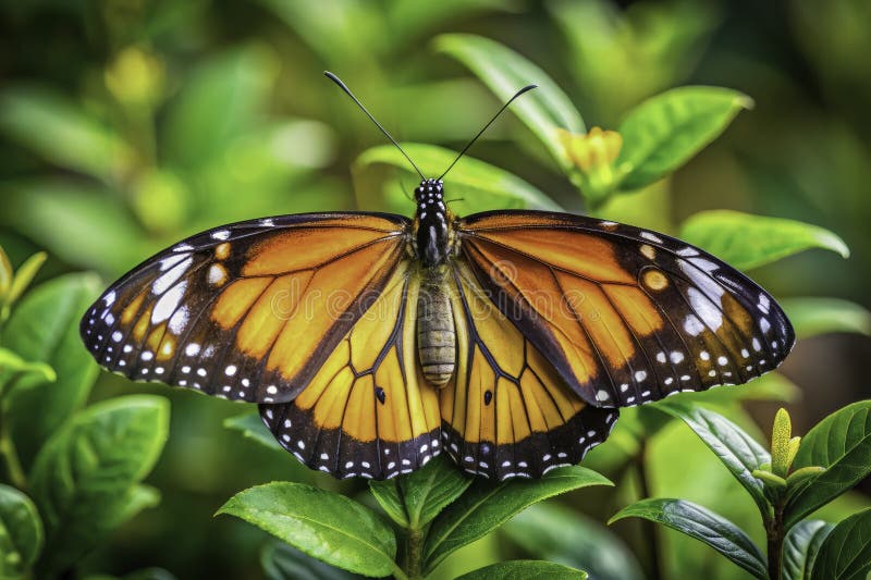 Stunning Closeup of a Plain Tiger Butterfly Danaus Chrysippus on a Spring Meadow Plant Detailed Documentary Photography vector illustration