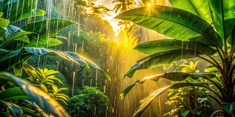Witnessing the Majesty of a Tropical Downpour A Breathtake Documentary Capture of Golden Rain royaltyfri illustrationer
