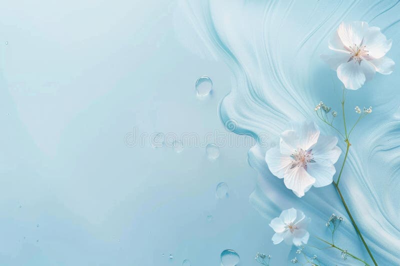 white flowers on a blue background with a wave pattern AIG51A. AI generated. white flowers on a blue background with a wave pattern AIG51A. AI generated