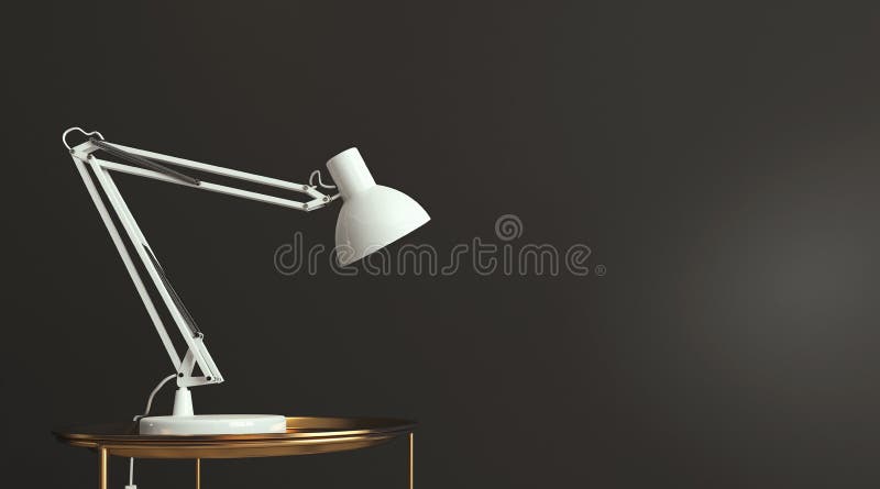 Witte bureaulamp die op lege donkergrijze muur, exemplaarruimte, malplaatje, kaart glanzen royalty-vrije illustratie Witte bureaulamp die op lege donkergrijze muur, exemplaarruimte, malplaatje, kaart glanzen royalty-vrije illustratie