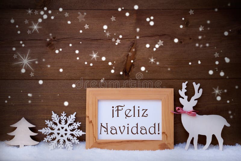 Witte Decoratie op Sneeuw, Feliz Navidad Means Merry Christmas royalty-vrije stock afbeelding Witte Decoratie op Sneeuw, Feliz Navidad Means Merry Christmas royalty-vrije stock afbeelding