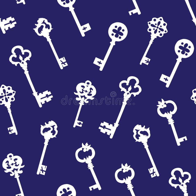 Witte gotische sleutels op blauw naadloos vectorpatroon stock illustratie Witte gotische sleutels op blauw naadloos vectorpatroon stock illustratie