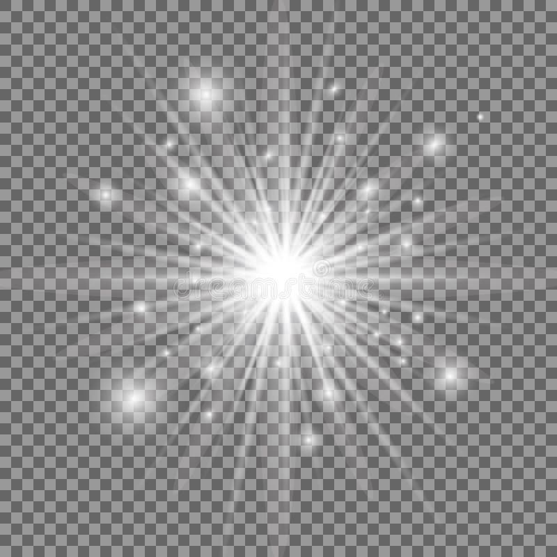 Witte het gloeien lichte explosie met transparante achtergrond Vector illustratie Heldere ster Glanzende gloed